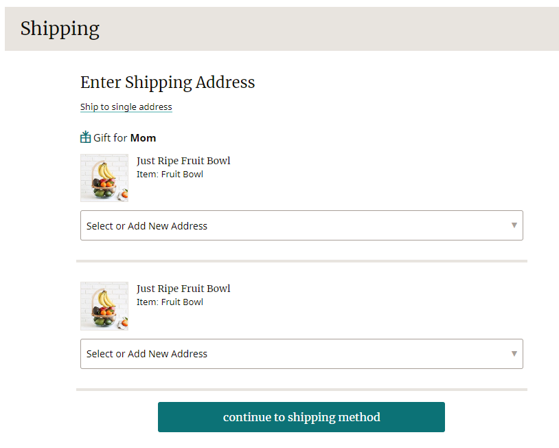 Shipping to multiple addresses Goods Support