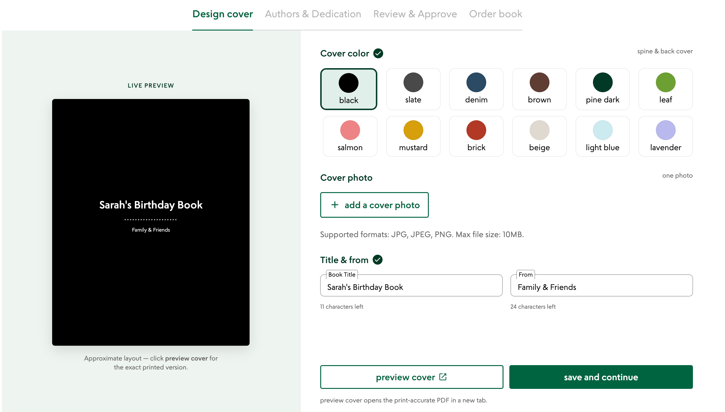 The cover editor in the organizer portal